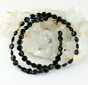 Onice Collana Pietre Preziose Dischi Sfaccettato Nero Collier Designer IN - Foto 1 di 2