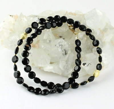 Onyx Cadena de Piedra Preciosa Discos Facetada Negro Collar de Diseño de Collar - Imagen 1 de 2