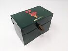 Vintage Green Metal Index Card File Box Midcentury 1950s Recipe Box Lock Key