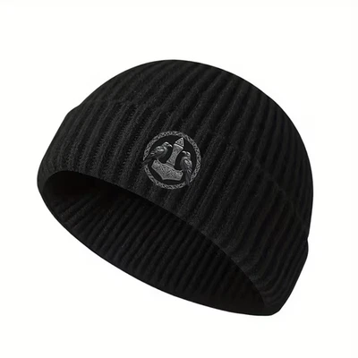 MARKENLOS Wikinger Winter Mütze Thor Hammer Rabe Seemann Viking Biker Nordisch Beanie