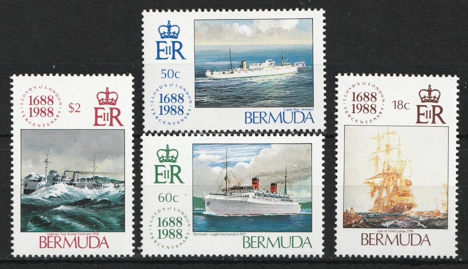 Bermudas Sc# 541-44 1988 - Lloyd's of London 300th. Juego de sellos MNH Cv$8,00 Foto 1 de 1