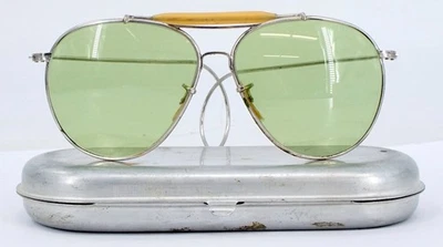 Авиаторские солнцезащитные очки 1940-х Bausch & Lomb с алюминиевым корпусом ~ зеленые тонированные ~ Ray Ban - Изображение 1 из 4