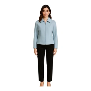 Kate Hill Wool Cashmere Blend Light Blue Zip Front Jacket Size 12P Flaws - Picture 1 of 8