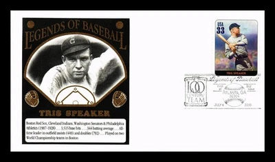 DR JIM STAMPS US COVER TRIS SPEAKER LEGENDS OF BASEBALL FDC THERMOGRAPHED CACHET - Image 1 of 2