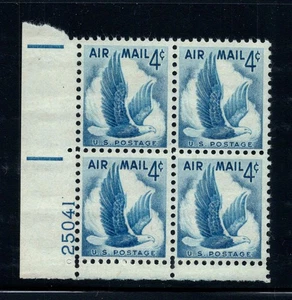 1954 Airmail eagle Sc C48 MNH 4c plate block with rare number per Durland $7 (B - Picture 1 of 1