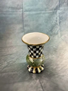 MacKenzie-Childs Royal schwarz weiß kariert 7" hoch Vase grün marmoriert-Optik - Bild 1 von 11