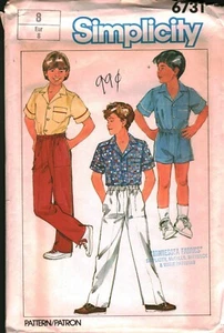 6731 Vintage Simplicity Sewing Pattern Boys Shirt Pull on Pants Shorts Casual  - Picture 1 of 2