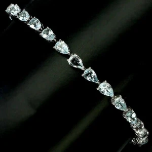 Silver Bracelet Aquamarine Genuine Natural Gems Solid Sterling 7 1/4 to 8 3/4 In - Picture 1 of 24