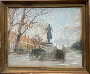 Oil Painting Impressionist Park Landscape Castle Garden Monument War Denmark - Picture 1 of 15