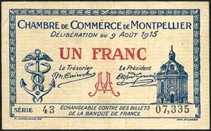 Billet de nécessité - Montpellier (34) 1 franc 09-08-1915 SUP ! JP.085.10 - Imagen 1 de 2