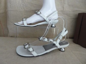 ACCESSOIRES DIFFUSION sandales Double brides chainettes CUIR blanc t 37 - Picture 1 of 11