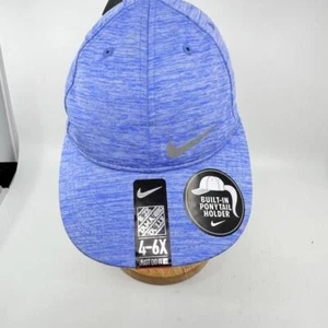 NEW Nike Featherlite Dri-Fit Swoosh Cap Ponytail Holder Stretch Blue Girls 4/6X - Picture 1 of 8