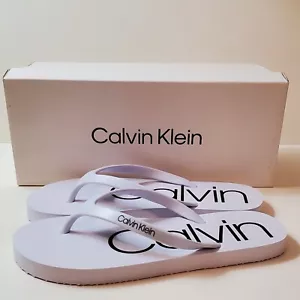 CALVIN KLEIN Size 6 Flip Flops WHITE Thongs Sandals Salma CK Logo NEW in Box - Picture 1 of 3