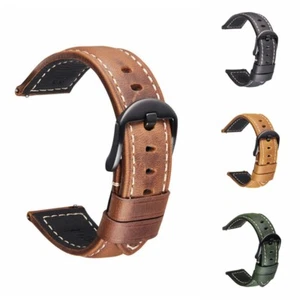 Unisexe Véritable Bracelet Montre Cuir Bandeau Avec Ressort Barres Vintage Noir - Picture 1 of 16