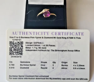9ct gold pink spinel and diamond cluster ring, size P, Hallmarked Certificate - Picture 1 of 8