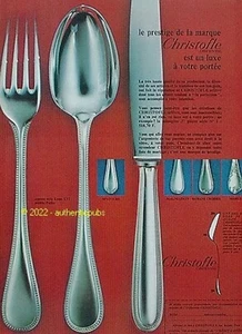 PUBLICITE CHRISTOFLE ORFEVRERIE COUVERT STYLE LOUIS XVI MODELE PERLES DE 1967 AD - Imagen 1 de 1