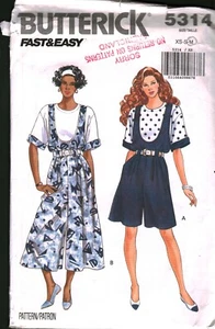 5314 Vintage Butterick SEWING Pattern Misses 1990s Jumpsuit Top Contrast Cuffs - Picture 1 of 2