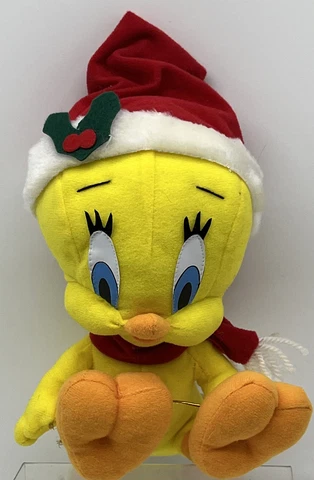 WB Looney Tunes HOLIDAY TWEETY BIRD W/ SANTA HAT 8" Plush STUFFED ANIMAL Toy Cover