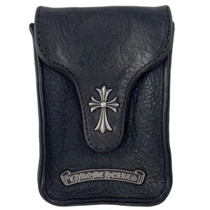 Chrome Hearts Pouch Cigarette Case Small Bag Leather Black x Silver Cross - Picture 1 of 9