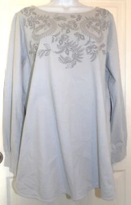 NWT Light Gray J. JILL PURE JILL Long Sleeve Knit Tunic w/Embroidery - Large - Picture 1 of 2