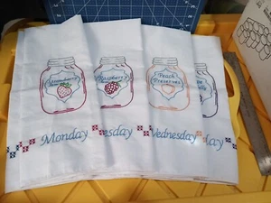 Hand Embroidered Set/7 Days Of The Week Kitchen Towels-Jelly Jars-Beautifully Ma - Picture 1 of 16