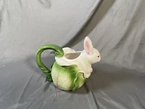 White Rabbit Sitting in Cabbage Leaf Ceramic pitcher & Tea Pot by Applause - Picture 1 of 10