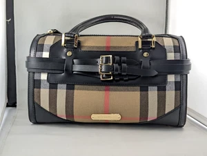 Burberry Alchester Bridle Bowling Bag House Check Canvas Black - Picture 1 of 23