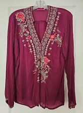 Johnny Was Women's Small Long Sleeve V-Neck Floral Embroidered Blouse Fuchsia