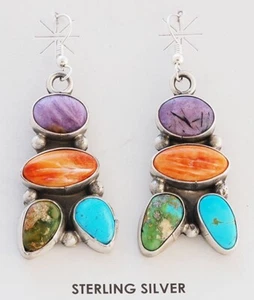 Navajo Handmade Sterling Silver with Multi-Stone Earrings by Danny Henio - Picture 1 of 2