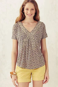 New! Anthropologie "Diamond Tile Top" Tee T-Shirt Top XS - Picture 1 of 4