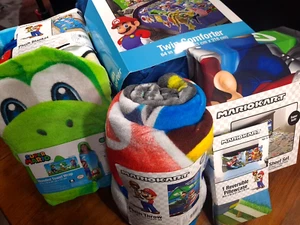 8 PC Boys Kids Bed Sheet Set Pokemon Pikachu Mario Kart Yoshi Fleece Throw TWIN - Picture 1 of 15