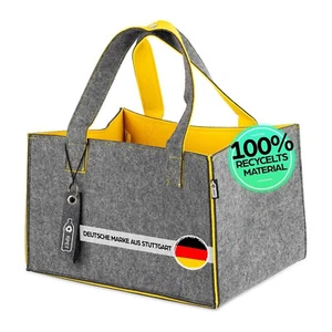Filztasche Shopper Holzkorb für Kaminholz Einkaufstasche aus Filz 31L Grau-Gelb - Bild 1 von 8