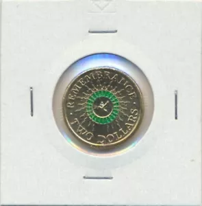 Australia: 2014 QEII Coloured $2 Two Dollars Remembrance Green Dove UNC Scarce - Bild 1 von 2