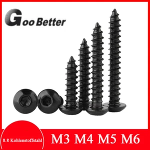 M3 M4 M5 M6 vis en tôle 8,8 tête de lentille hexagonale intérieure noir vis à bois - Photo 1/15