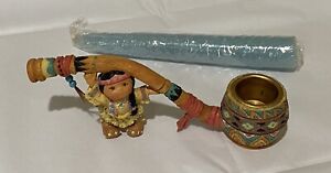 New ListingEnesco Friends of the Feather 171867 Native Indian Boy Peace Pipe Candleholder