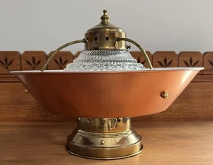 Ceiling Mount Electric Oil Lamp Style Bubble Glass Brass & Copper Shade - Picture 1 of 14