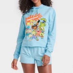 Nickelodeon Cartoons Blue Graphic Hoodie and Shorts Set Size Small - Picture 1 of 8