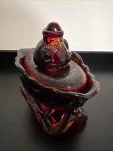 Vtg Westmorland Ruby Red Glass Santa w/Sleigh Covered Candy Nuts Trinket Dish - Picture 1 of 10