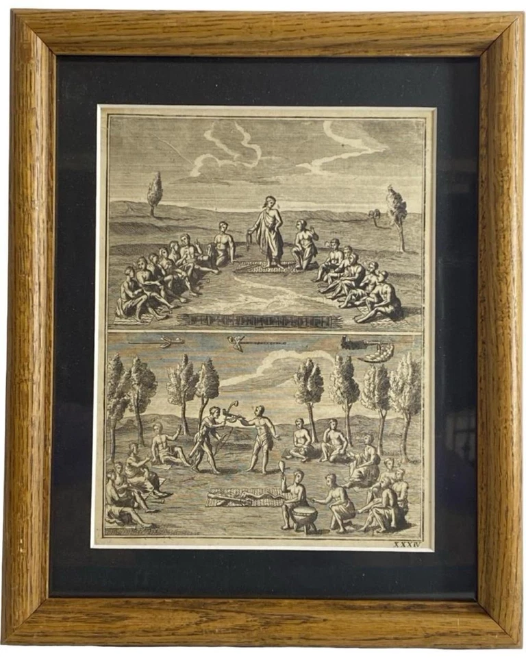 Creite & Fiteau 1731 grabado de juegos de entierro y ceremonia iroqueses Foto 1 de 4