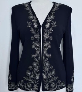 St John Evening Jacket black santana knit with gold embroidery size 2 NWOT - Picture 1 of 5