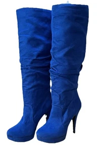 Shoe Dazzle Izabel Damen Stiefel Kniehohe Absätze Royalblau Wildleder Plateau Gr. 5,5 - Bild 1 von 21