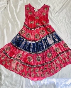 Jessica Taylor Bohemian Blue White Tie-Dye Beach Size XL Embroidered Sun Dress - Picture 1 of 5