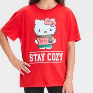 Girls Size Large Hello Kitty Stay Cozy Oversized Holiday Tshirt - Picture 1 of 4