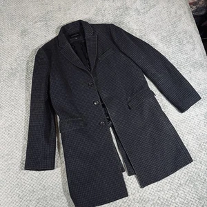 BANANA REPUBLIC Mens Gray Houndstooth Tweed Plaid Wool Blend Trench Dress Coat M - Picture 1 of 6