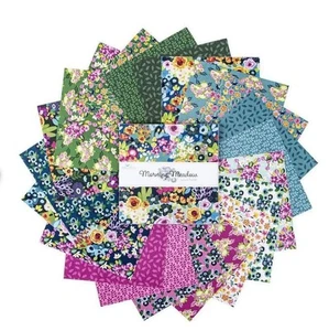 NEW RILEY BLAKE MORNING MEADOW 10" STACKER / LAYER CAKE (BLUES, PINKS, GREENS) - Picture 1 of 3