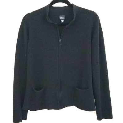 Cárdigan Suéter EILEEN FISHER Negro Sólido 100% Lana Cremallera Completa Cuello Mandarín L Foto 1 de 4