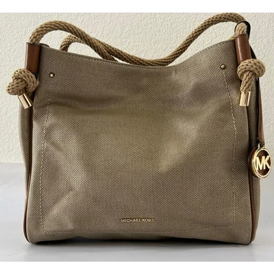 NWT Michael Kors Gold Isla Large Metallic Shoulder Bag  Rope Coastal Beach Boho - Image 1 of 4