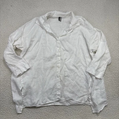 Top túnica Stella Carakasi 100 % botones cáñamo blanco Lagenlook abertura lateral relajada S/M Foto 1 de 4