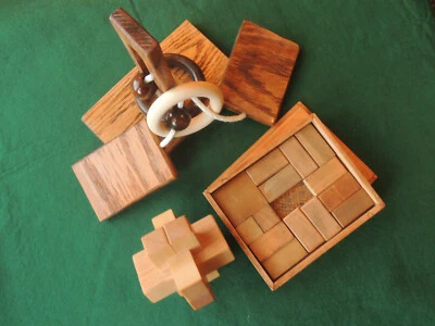 3 Vintage Wood Puzzles Brain Teasers for Office Desk - Xmas Gifts! - Image 1 of 4