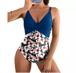 B2prity Womens One Piece Swimsuit Size XL Tummy Control Blue Floral Bathing Suit - Picture 1 of 6